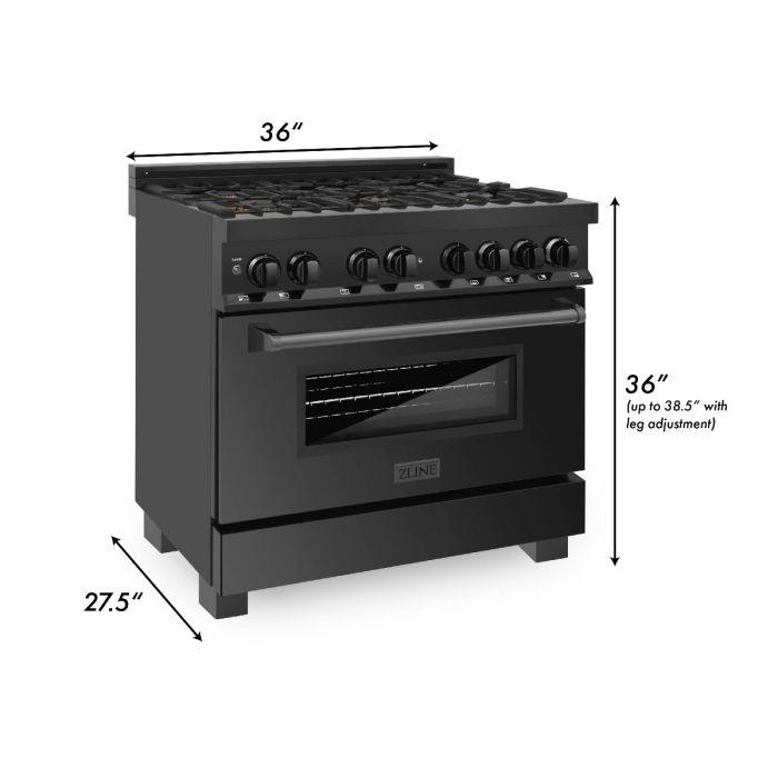 ZLINE 36" Black Stainless, Gas Burner/Electric Oven, Brass Burners, RAB-BR-36