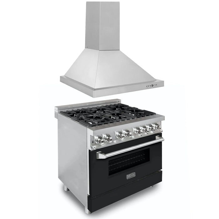 ZLINE 36" Bundle Range RA-BLM-36 &  Wall Range Hood KB-36, 2KP-RABLMRH36
