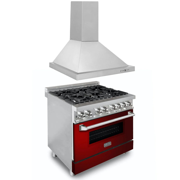 ZLINE 36" Bundle Range RA-RG-36 & Wall Range Hood KB-36, 2KP-RARGRH36