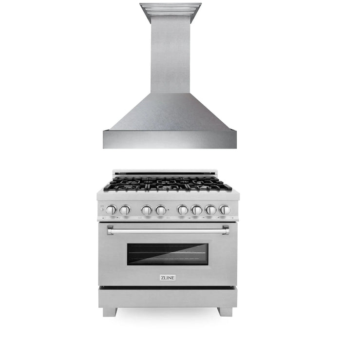 ZLINE 36" Bundle Range RAS-SN-36 & Range Hood 8654SN-36, 2KP-RASSNRH36