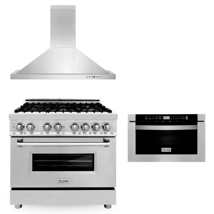 ZLINE 36" Bundled Stainless Dual Range, Range Hood, Microwave, 3KP-RARH36-MW