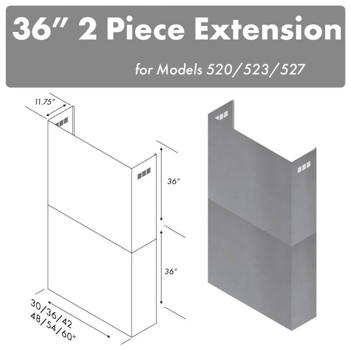 ZLINE 36" Chimney-36" Under Cabinet Range Hoods, 520/523/527-36-3FTEXT