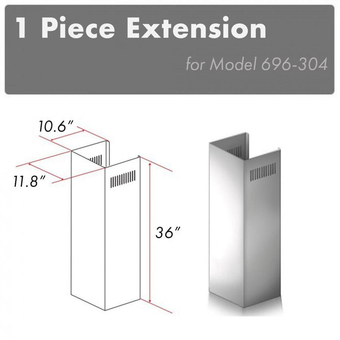 ZLINE 36" Chimney Extension for 9'-10' Ceilings, 1PCEXT-696-304