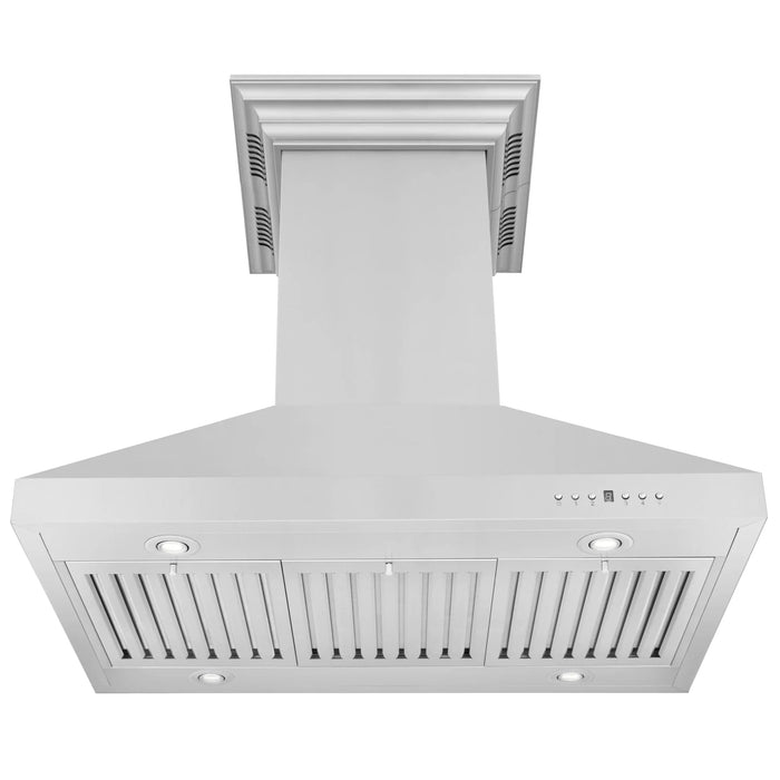 ZLINE 36" CrownSound‚ Ducted Vent Island Mount Range Hood in Stainless Steel, Built-in Bluetooth Speakers, KL3iCRN-BT-36