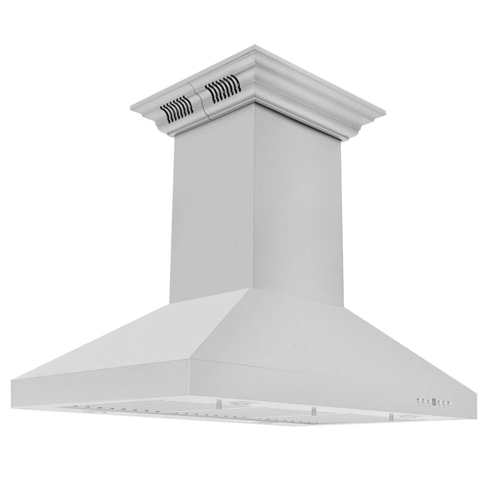 ZLINE 36" CrownSound‚ Ducted Vent Island Mount Range Hood in Stainless Steel, Built-in Bluetooth Speakers, KL3iCRN-BT-36