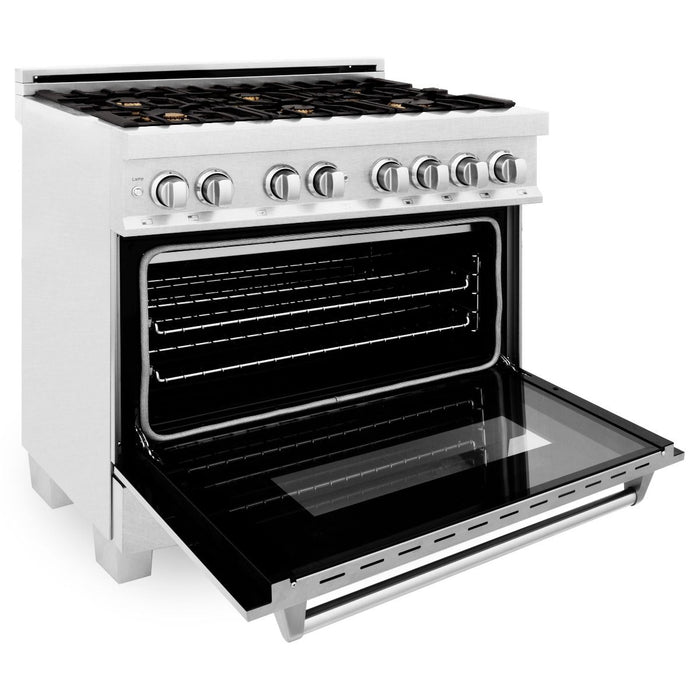 ZLINE 36" Dual Fuel Range, DuraSnow, Stainless, Brass Burners, RAS-SN-BR-36