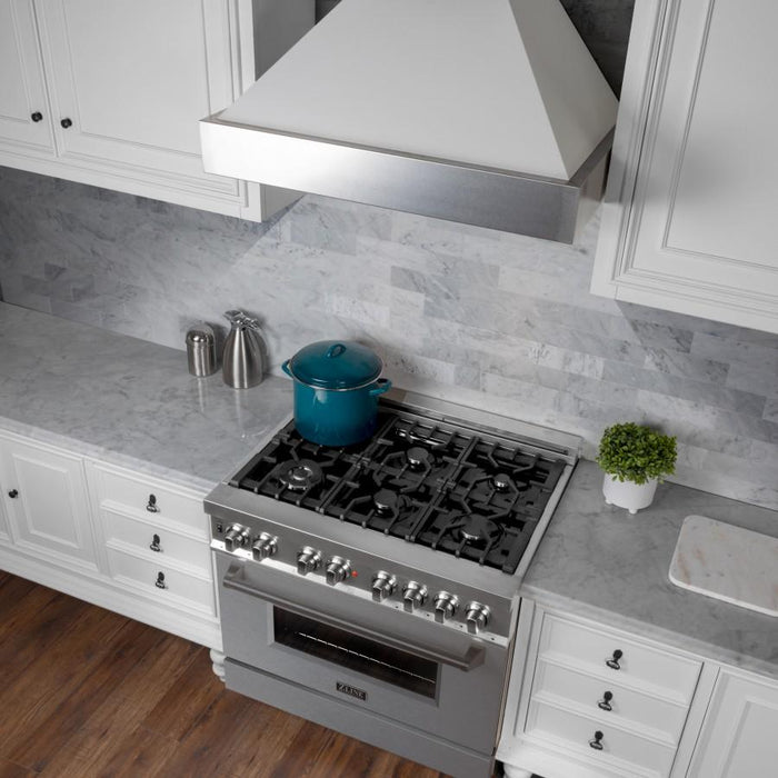 ZLINE 36" Dual Fuel Range, Snow Stainless, Snow Stainless Door, RAS-SN-36