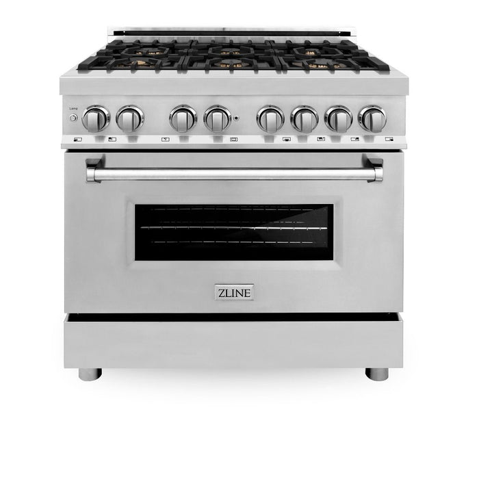 ZLINE 36" Gas Burner/Electric Oven Range, Brass Burners, RA-BR-36