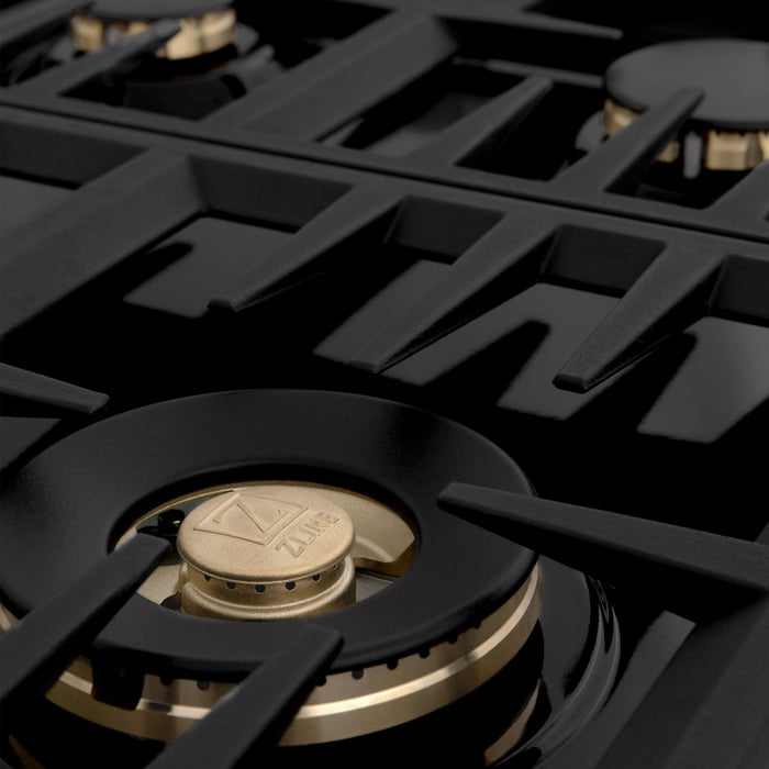 ZLINE 36" Gas Cooktop with 6 Gas Brass Burners and Black Porcelain Top RC-BR-36-PBT