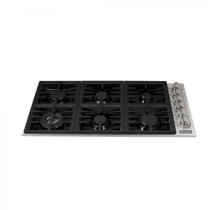 ZLINE 36" Gas Cooktop with 6 Gas Burners and Black Porcelain Top RC36-PBT