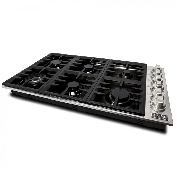 ZLINE 36" Gas Cooktop with 6 Gas Burners and Black Porcelain Top RC36-PBT