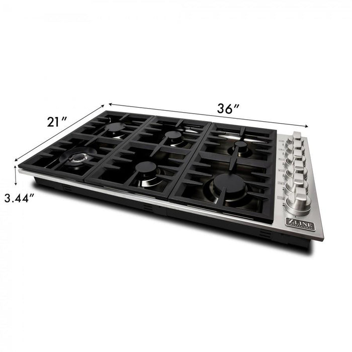 ZLINE 36" Gas Cooktop with 6 Gas Burners and Black Porcelain Top RC36-PBT