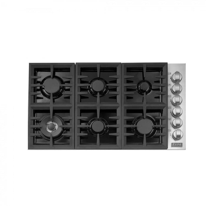 ZLINE 36" Gas Cooktop with 6 Gas Burners and Black Porcelain Top RC36-PBT