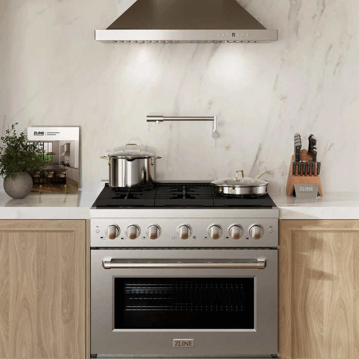 ZLINE 36 In. Gas Range, Stainless Steel w/ Brass Burners, SGR-BR-36