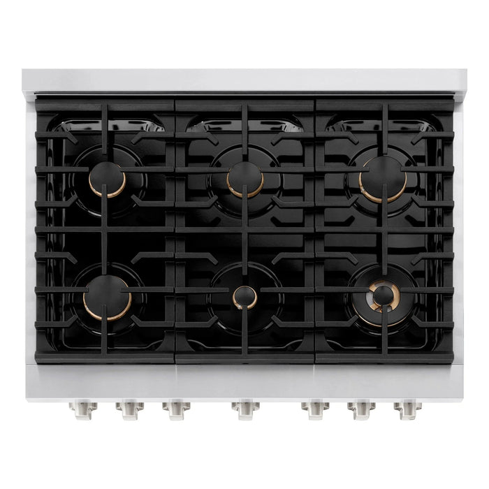 ZLINE 36 In. Gas Range, Stainless Steel w/ Brass Burners, SGR-BR-36