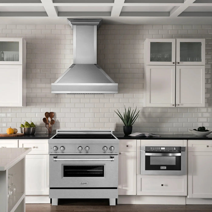 ZLINE 36" Induction Range in DuraSnow with a 4 Element Stove and Electric Oven RAINDS-SN-36