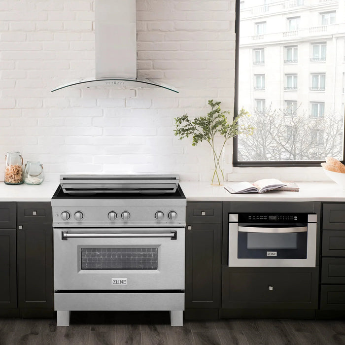 ZLINE 36" Induction Range in DuraSnow with a 4 Element Stove and Electric Oven RAINDS-SN-36