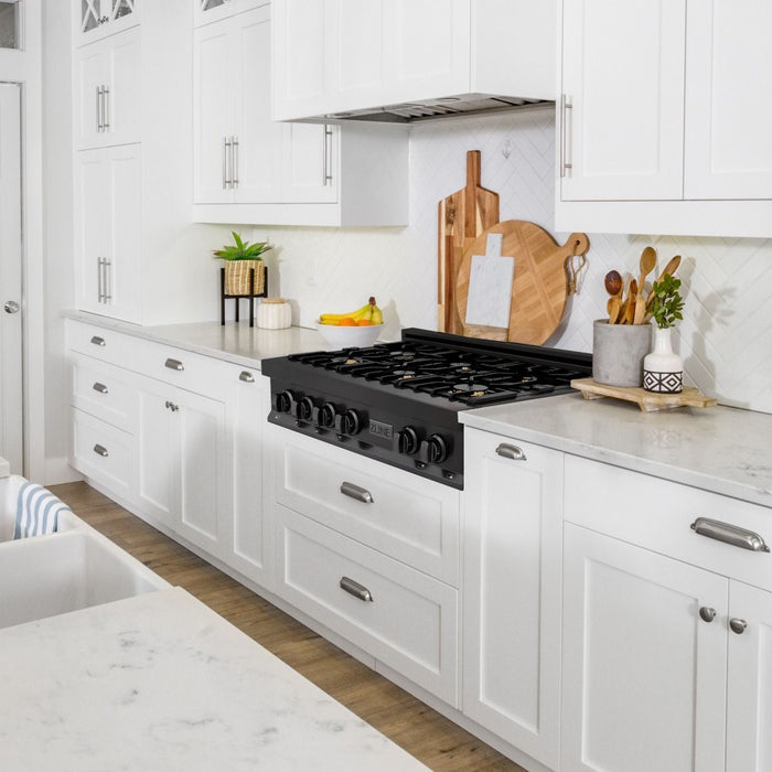 ZLINE 36" Porcelain Rangetop, Black Stainless, Brass Burners,RTB-BR-36