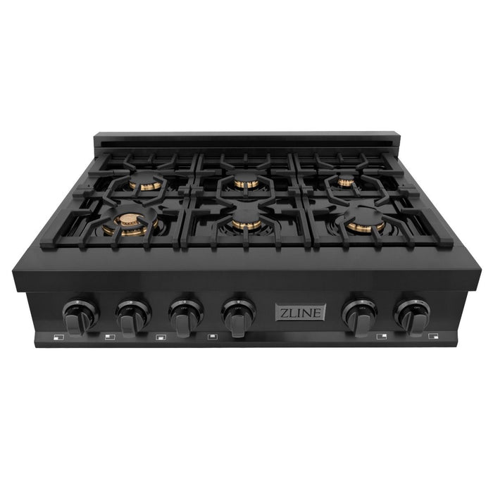 ZLINE 36" Porcelain Rangetop, Black Stainless, Brass Burners,RTB-BR-36