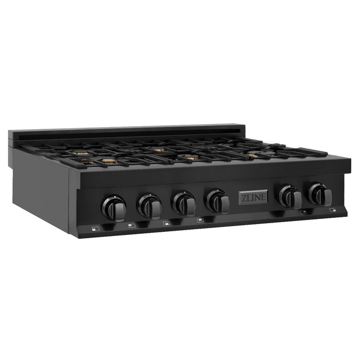 ZLINE 36" Porcelain Rangetop, Black Stainless, Brass Burners,RTB-BR-36