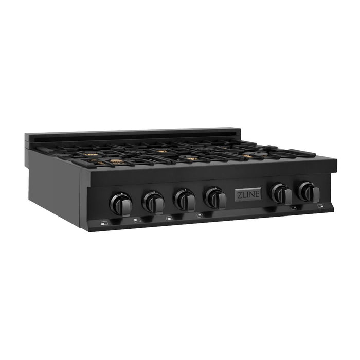 ZLINE 36" Porcelain Rangetop, Black Stainless, Brass Burners,RTB-BR-36