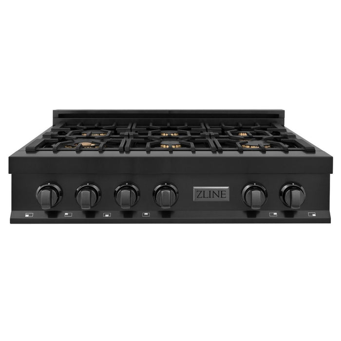 ZLINE 36" Porcelain Rangetop, Black Stainless, Brass Burners,RTB-BR-36