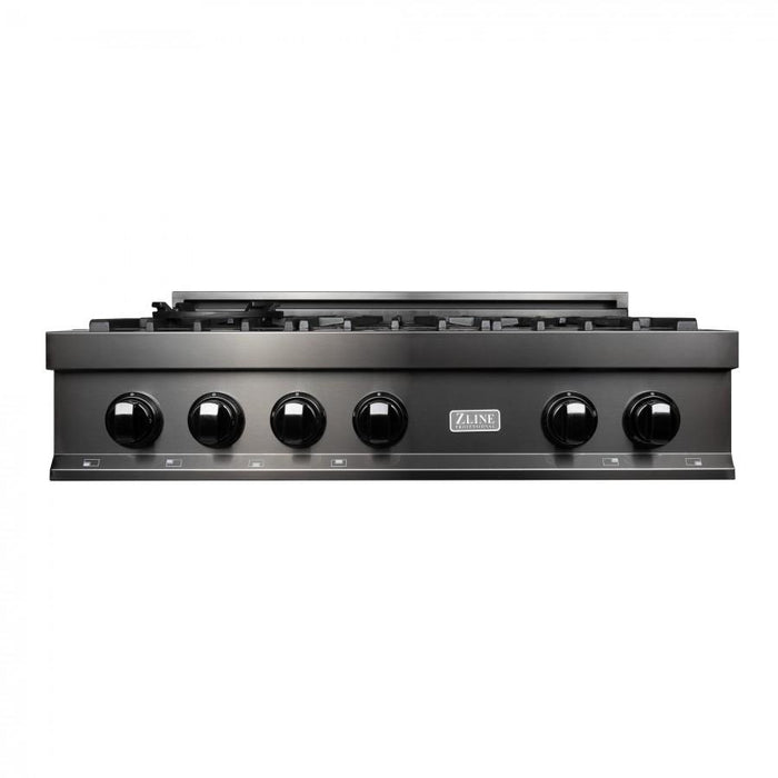 ZLINE 36" Porcelain Rangetop in Black Stainless with 6 Gas Burners, RTB-36