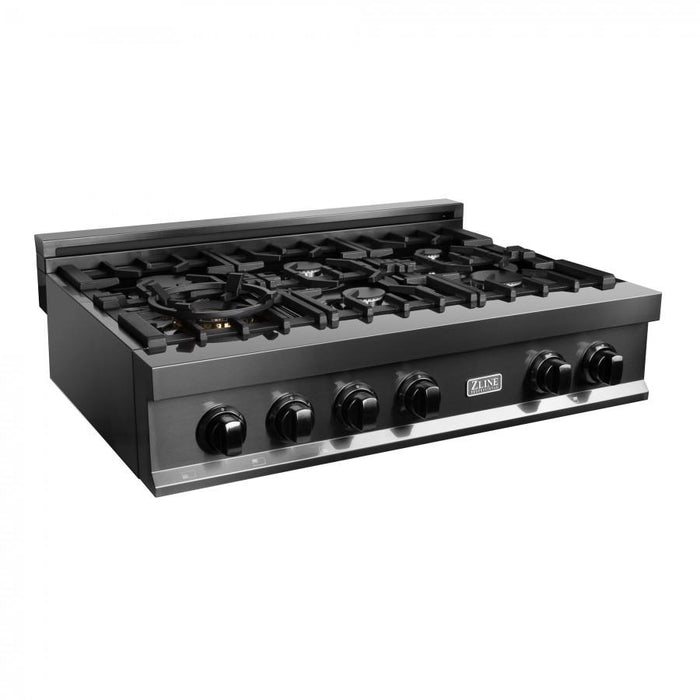ZLINE 36" Porcelain Rangetop in Black Stainless with 6 Gas Burners, RTB-36