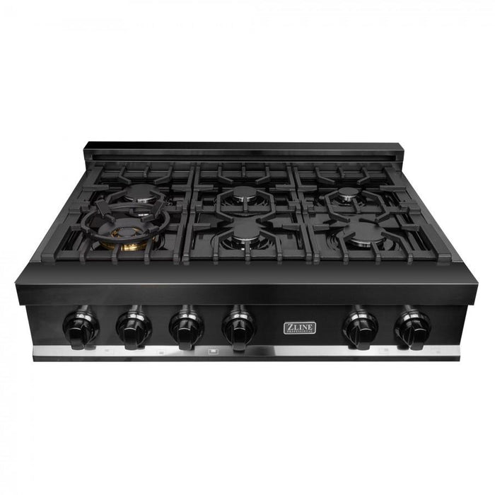 ZLINE 36" Porcelain Rangetop in Black Stainless with 6 Gas Burners, RTB-36