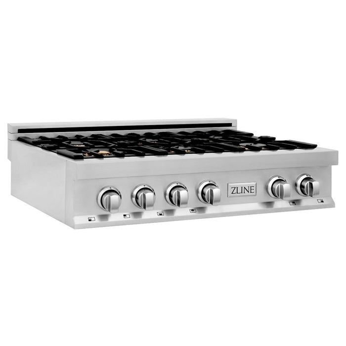 ZLINE 36" Porcelain Rangetop With 6 Gas Brass Burners, RT-BR-36