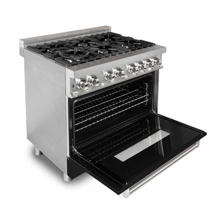 ZLINE 36" Professional Dual Fuel Range, Black Matte Door, RA-BLM-36