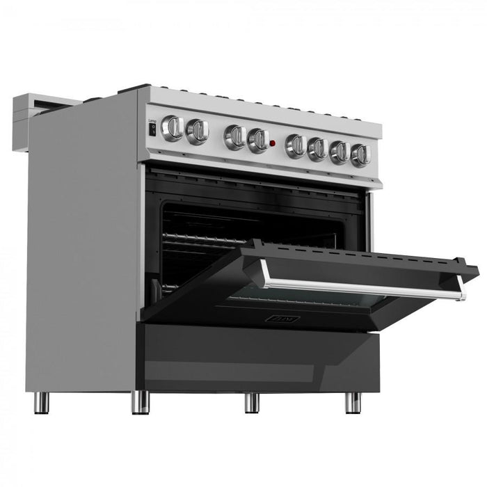 ZLINE 36" Professional Dual Fuel Range, Snow Stainless, Black Matte Door, RAS-BLM-36