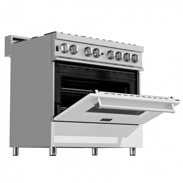 ZLINE 36" Professional Dual Fuel Range, Snow Stainless, White Matte Door, RAS-WM-36