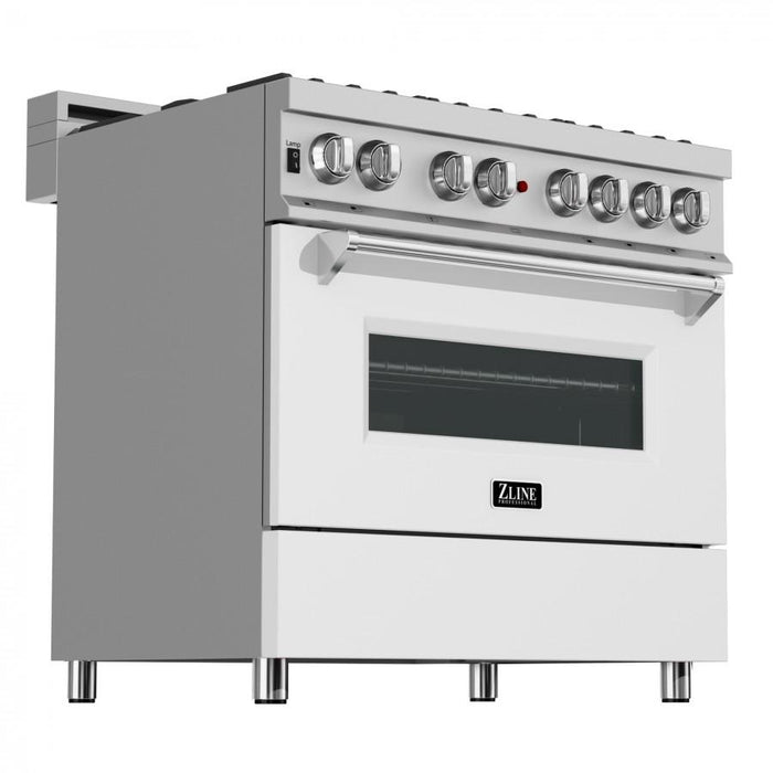 ZLINE 36" Professional Dual Fuel Range, Snow Stainless, White Matte Door, RAS-WM-36