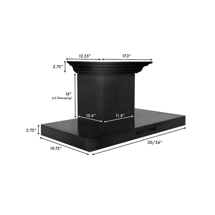 ZLINE 36" Range Hood, Black Stainless Steel, Speakers, BSKENCRN-BT-36