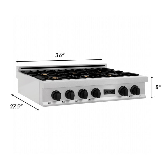 ZLINE 36" Rangetop, DuraSnow Stainless, MatteBlack Accents, RTSZ-36-MB
