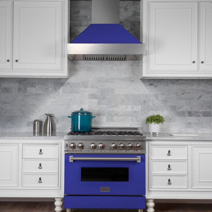 ZLINE 36" Snow Finish Wall Range Hood, Blue Matte Shell, 8654BM-36