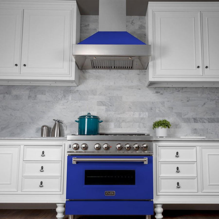 ZLINE 36" Snow Finish Wall Range Hood, Blue Matte Shell, 8654BM-36
