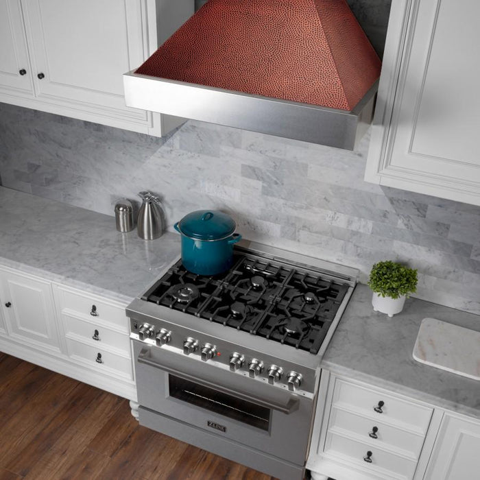 ZLINE 36" Snow Finish Wall Range Hood, Hammered Copper Shell, 8654HH-36