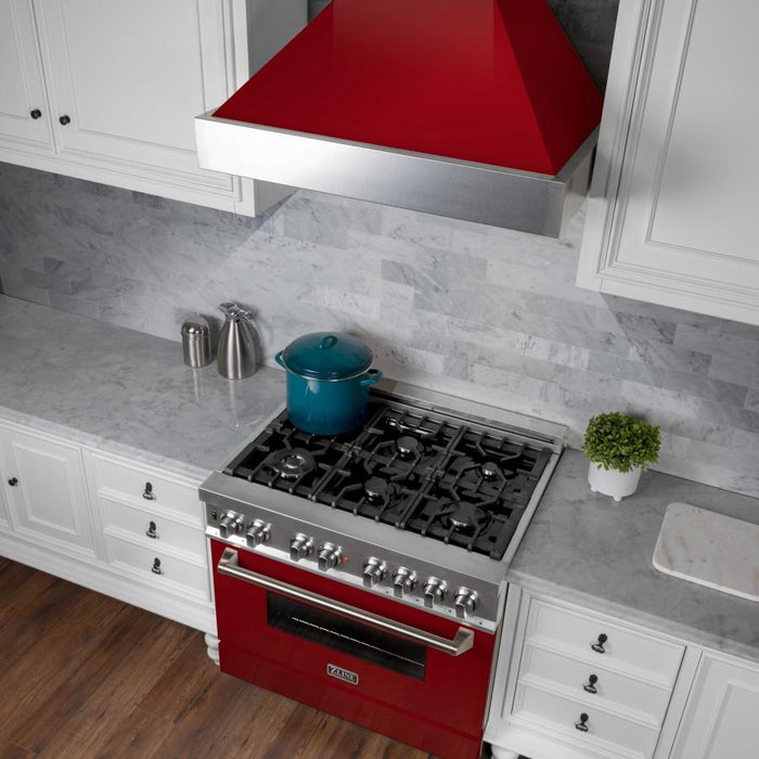 ZLINE 36" Snow Finish Wall Range Hood, Red Gloss Shell, 8654RG-36