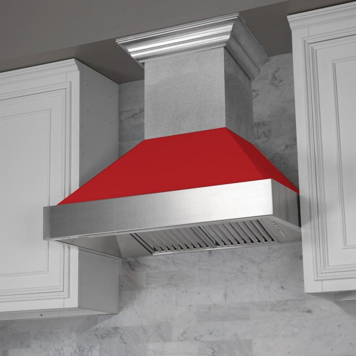 ZLINE 36" Snow Finish Wall Range Hood, Red Matte Shell, 8654RM-36