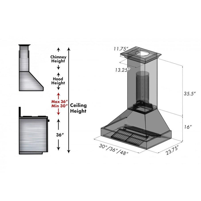 ZLINE 36" Snow Finish Wall Range Hood, White Matte Shell, 8654WM-36