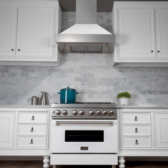 ZLINE 36" Snow Finish Wall Range Hood, White Matte Shell, 8654WM-36