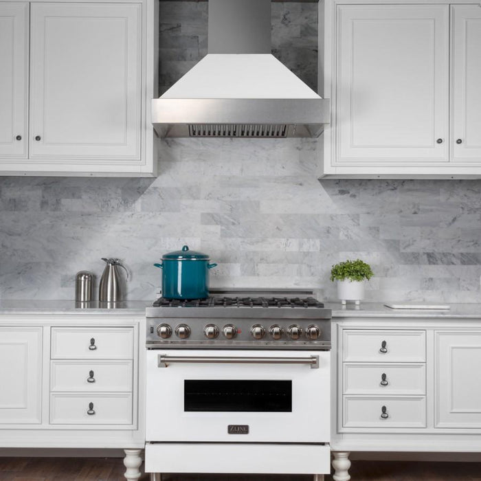 ZLINE 36" Snow Finish Wall Range Hood, White Matte Shell, 8654WM-36