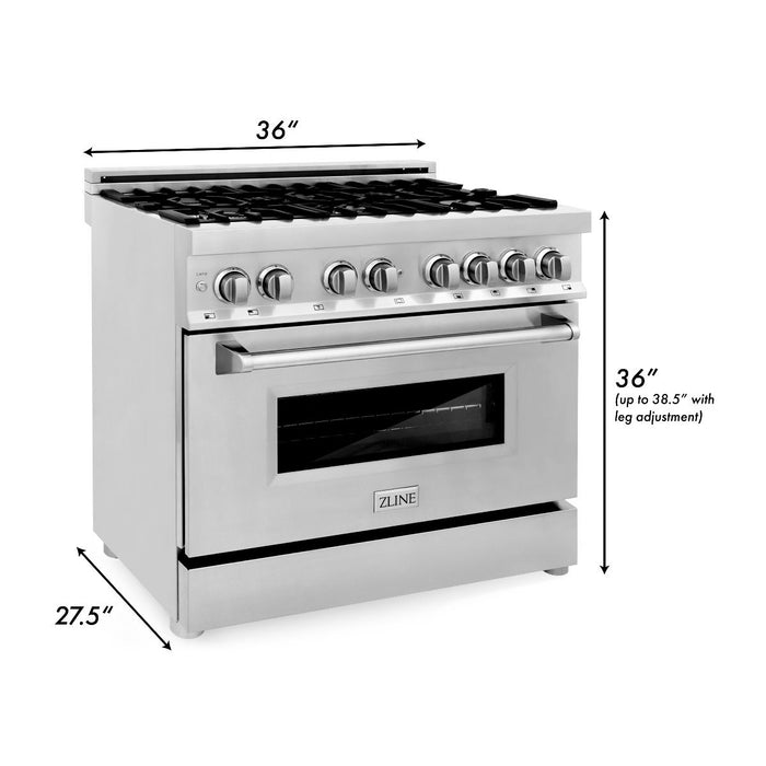 ZLINE 36" Stainless 4.6 cu.ft. 6 Gas Burner/Electric Oven Range, RA36
