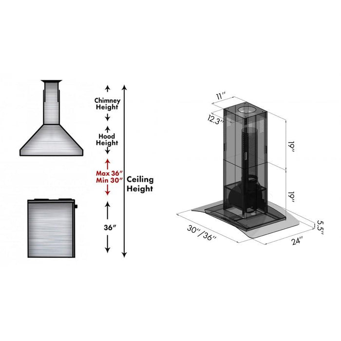 ZLINE 36" Stainless Steel Island Range Hood, GL5i-36