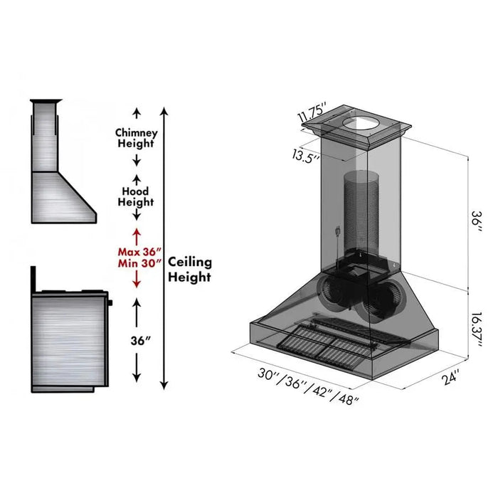 ZLINE 36" Stainless Wall Range Hood, 655-4SSSS-36