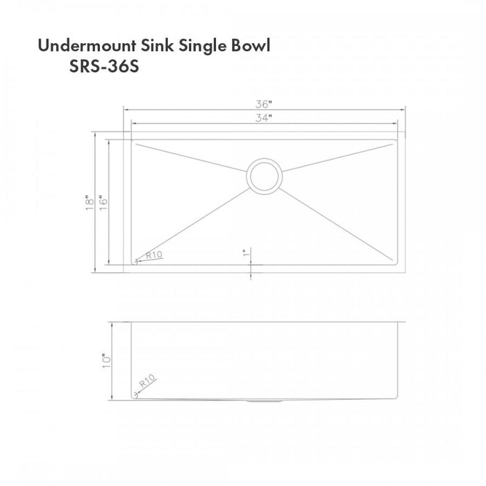 ZLINE 36" Undermount Single Bowl Sink DuraSnow Stainless Steel, SRS-36S