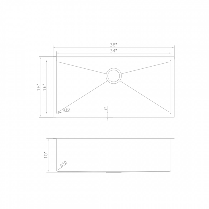 ZLINE 36" Undermount Single Bowl Sink in Stainless Steel, SRS-36