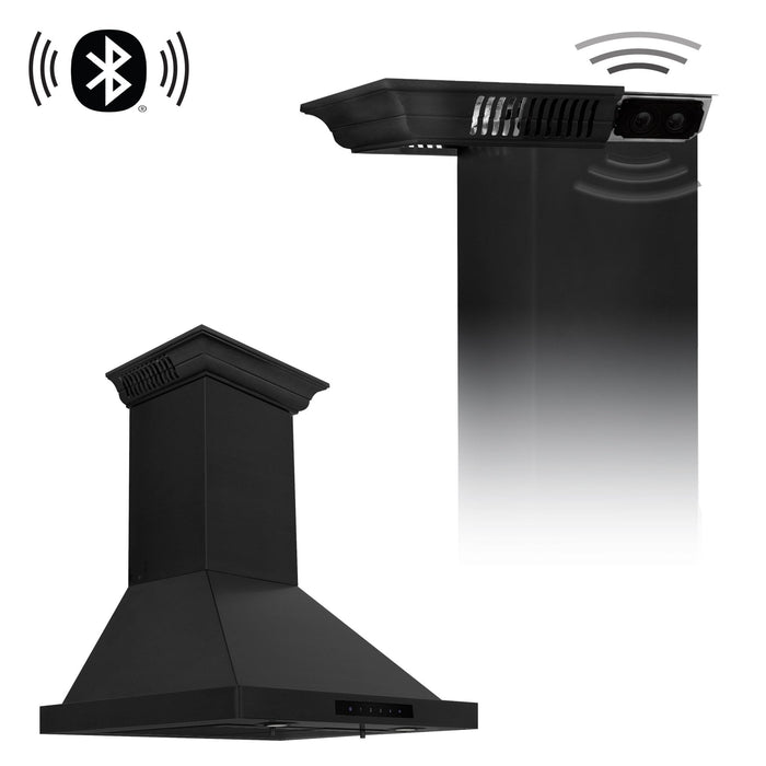 ZLINE 36" Wall Black Stainless Range Hood, Crown Speakers, BSKBNCRN-BT-36